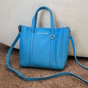 Marc Jacobs blue unlined leather mini convertible tote